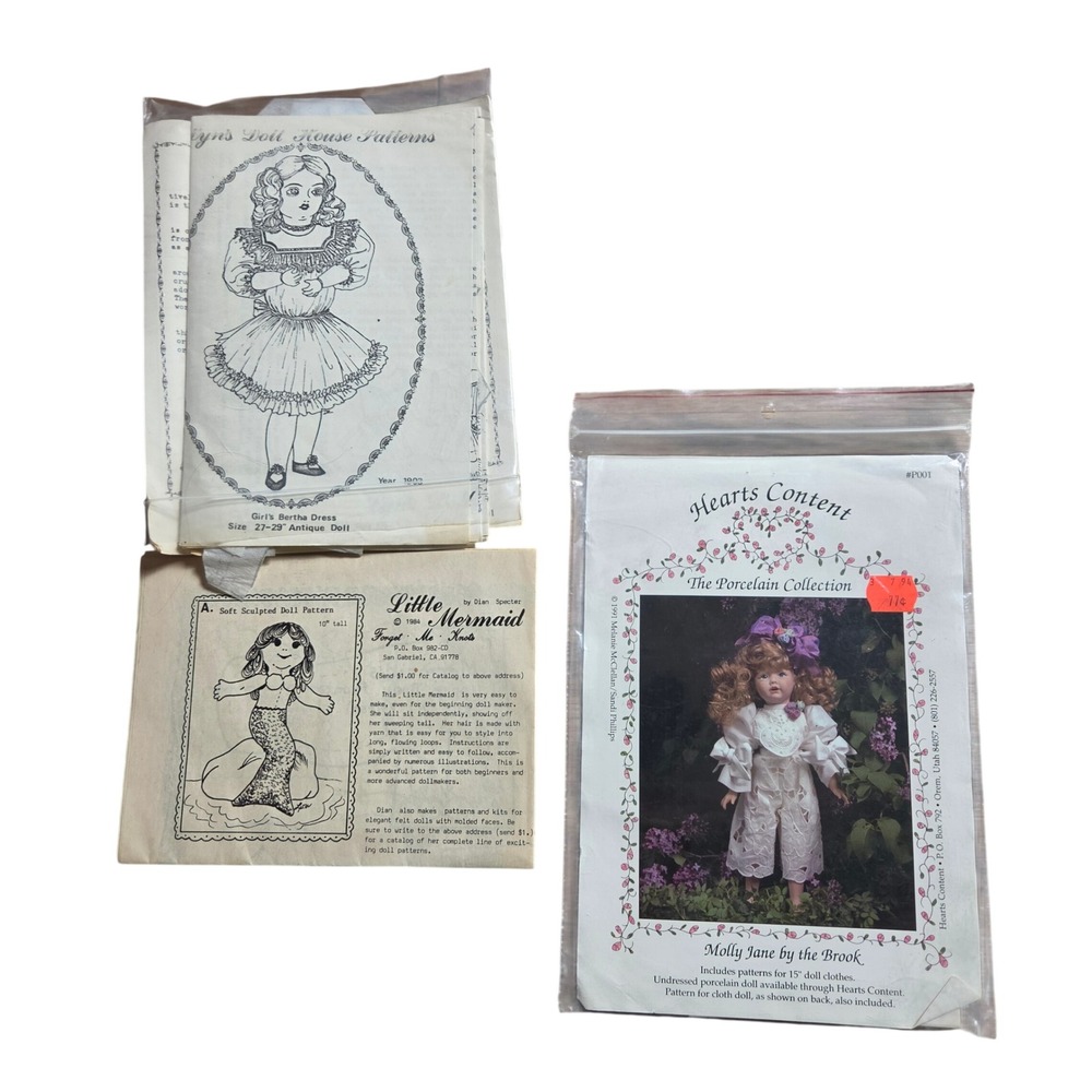 Vintage Lot Doll Pattern Hearts Content Molly Jane Little Mermaid Bertha Dress